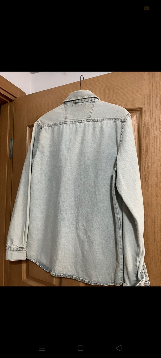 Gri Düğmeli Denim erkek Gömlek - Görsel 4