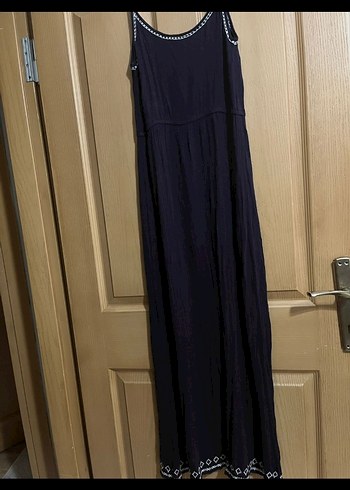 Nakışlı Boncuklu Lacivert Uzun Bohem Elbise - Görsel 4