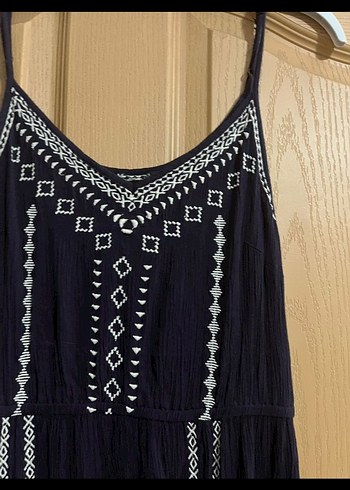 Nakışlı Boncuklu Lacivert Uzun Bohem Elbise - Görsel 6