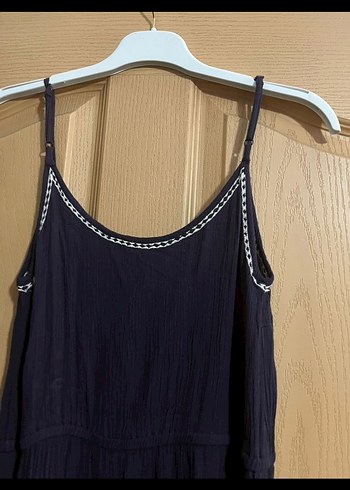 Nakışlı Boncuklu Lacivert Uzun Bohem Elbise - Görsel 8