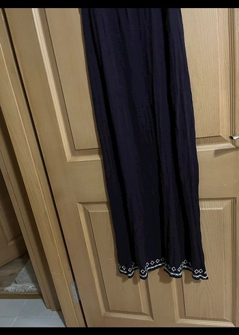 Nakışlı Boncuklu Lacivert Uzun Bohem Elbise - Görsel 9