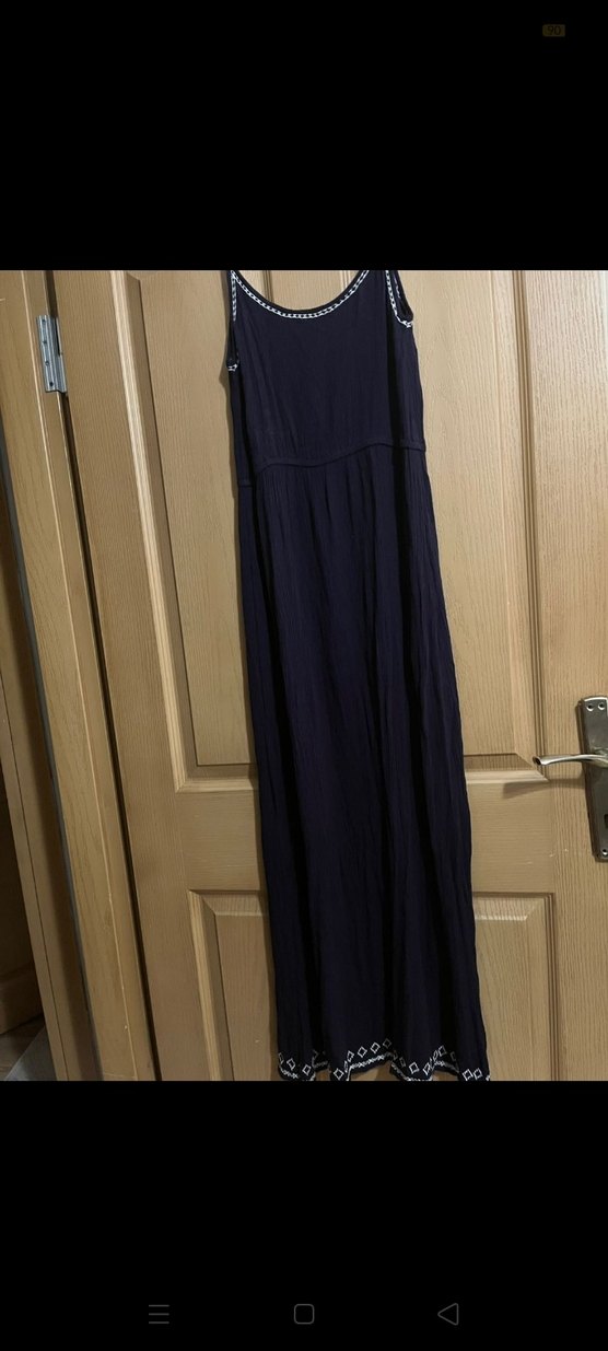 Nakışlı Boncuklu Lacivert Uzun Bohem Elbise - Görsel 4