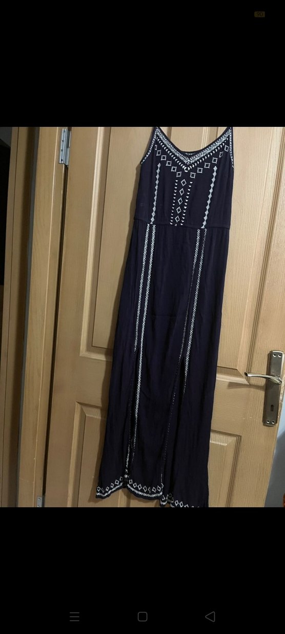 Nakışlı Boncuklu Lacivert Uzun Bohem Elbise - Görsel 3