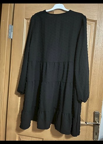 V Yaka Siyah Midi Keten Elbise - Görsel 7