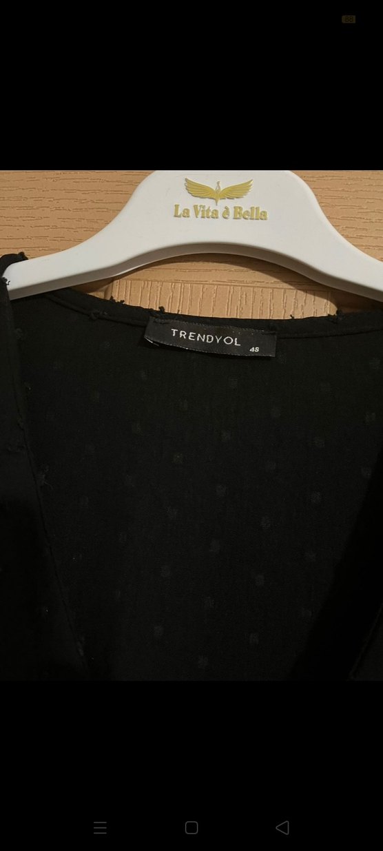 V Yaka Siyah Midi Keten Elbise - Görsel 5