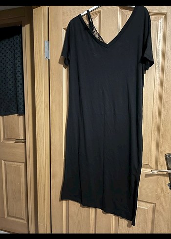 Siyah V Yakalı Uzun Salaş Kadın Elbise - Görsel 2