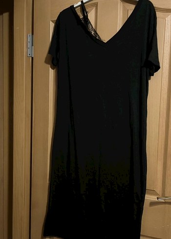 Siyah V Yakalı Uzun Salaş Kadın Elbise - Görsel 7