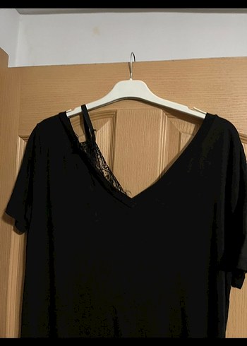 Siyah V Yakalı Uzun Salaş Kadın Elbise - Görsel 3