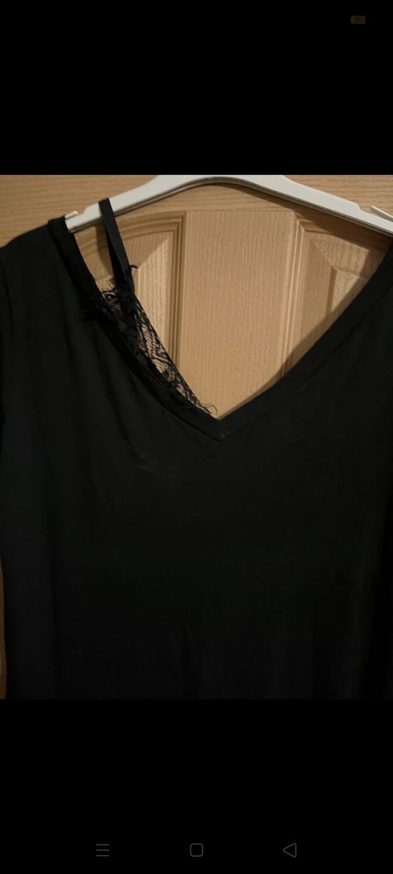 Siyah V Yakalı Uzun Salaş Kadın Elbise - Görsel 4