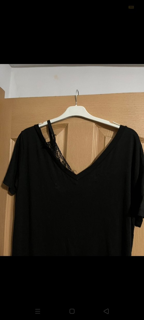 Siyah V Yakalı Uzun Salaş Kadın Elbise - Görsel 3