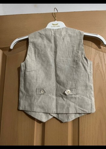 Erkek Çocuk Keten Bej Düğmeli Yelek - Görsel 4