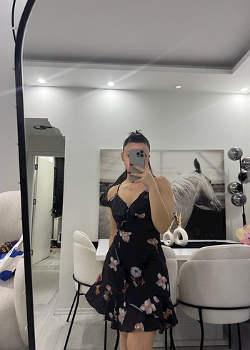 Siyah Çiçek Desenli Drapeli Mini Elbise - Görsel 5