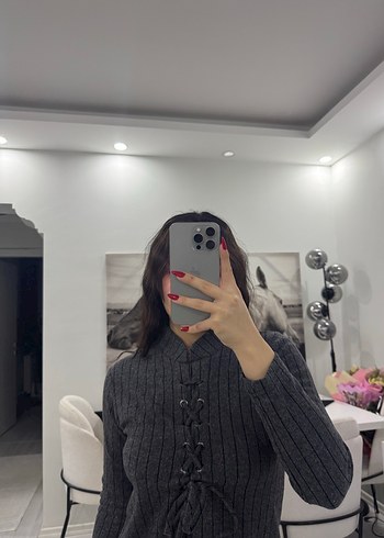 Gri Balıkçı Yaka Triko Elbise - Görsel 2