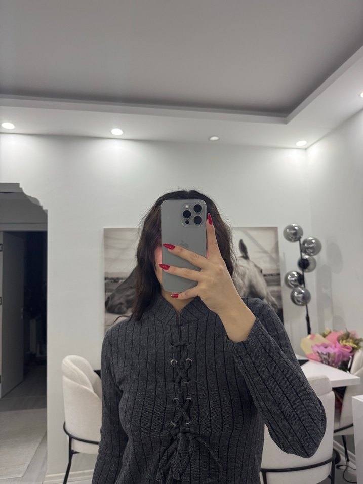 Gri Balıkçı Yaka Triko Elbise - Görsel 2