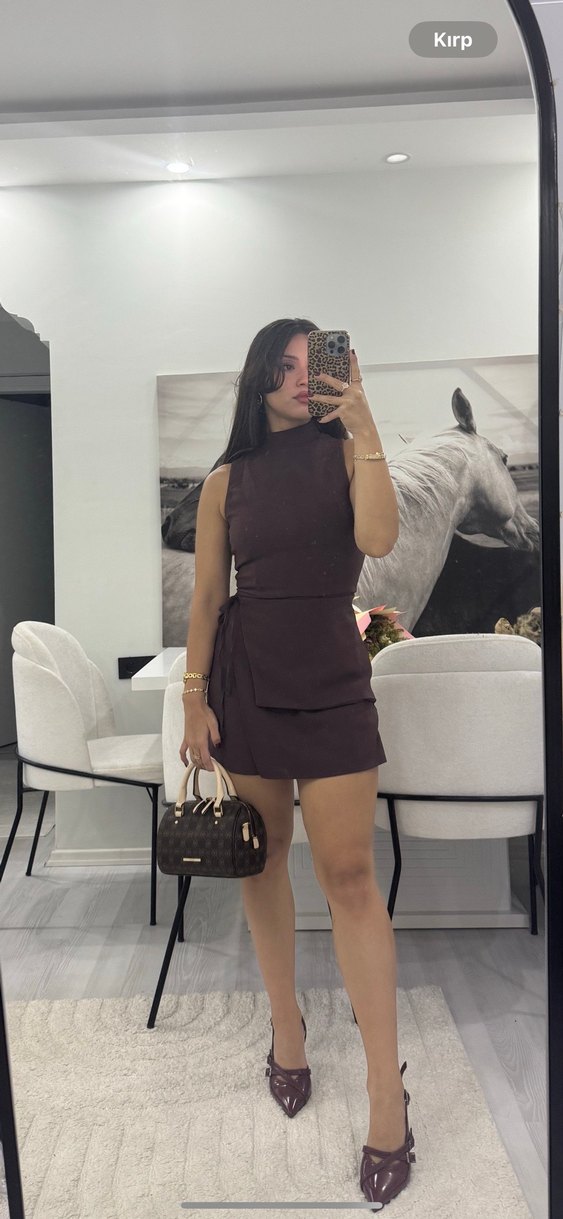 Acı Kahve Elbise Görünümlü Tulum - Görsel 3