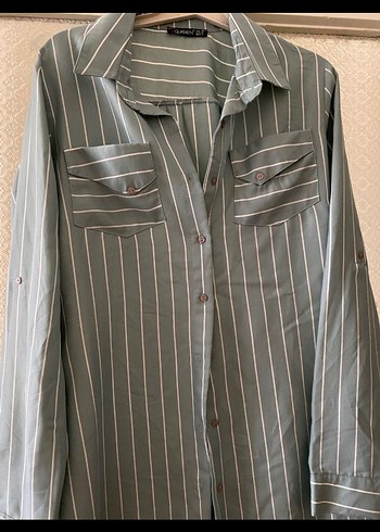 fıstık yeşili çizgili gömlek - Görsel 2