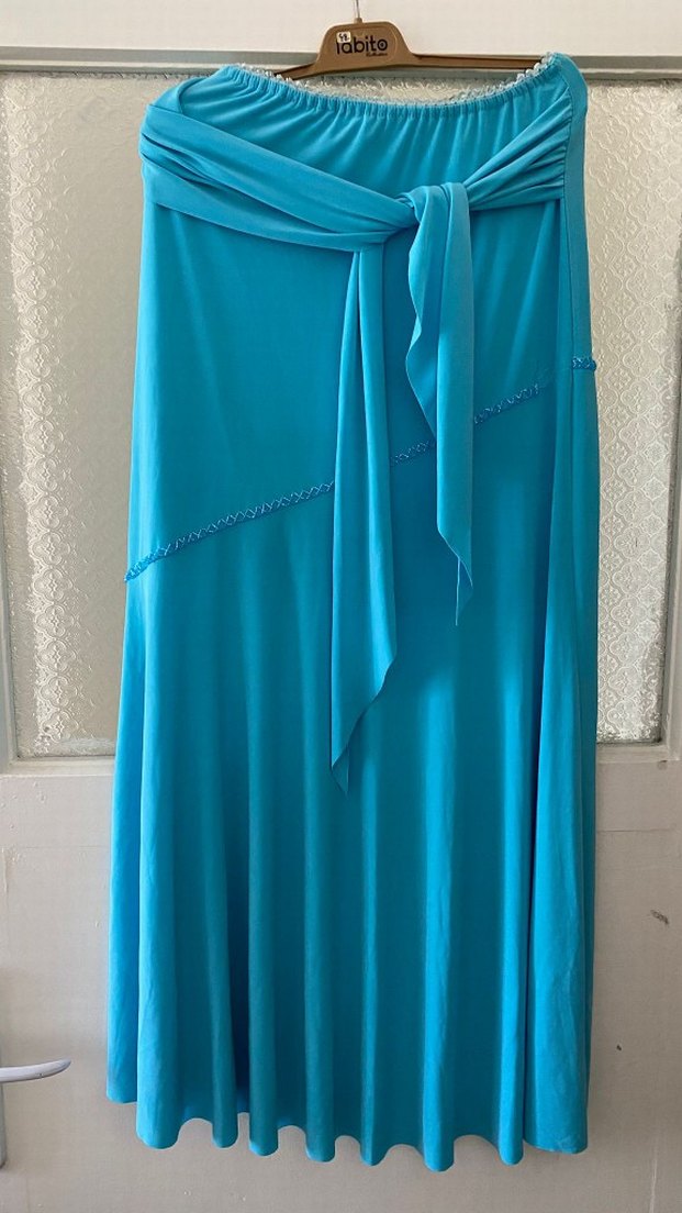 Turkuaz Drapeli Uzun Kadın Etek - Görsel 2