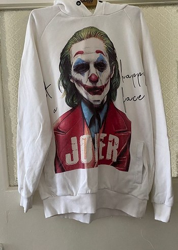 Beyaz Kapüşonlu Joker Baskılı Sweatshirt - Görsel 2