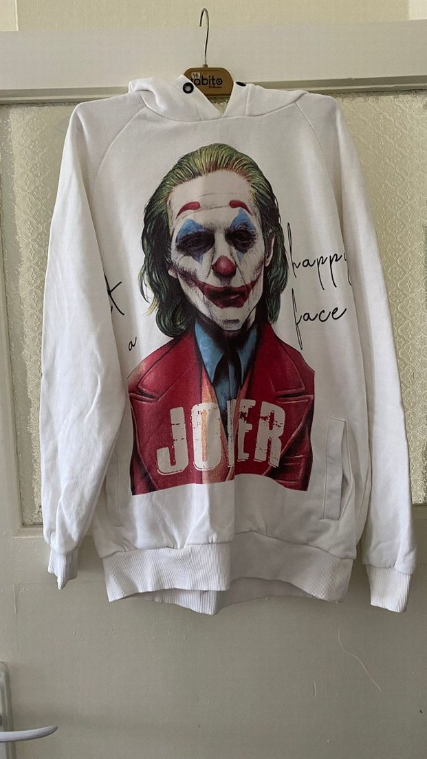 Beyaz Kapüşonlu Joker Baskılı Sweatshirt - Görsel 2
