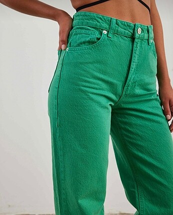 36 Beden Yeşil Straight Fit Jean