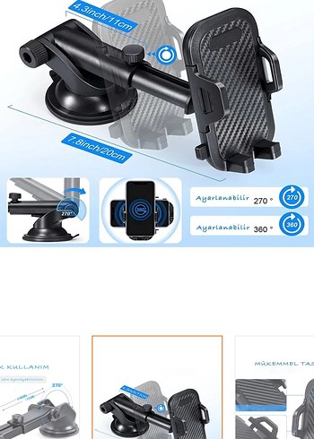 Ayarlanabilir Siyah Telefon Tutucu - Görsel 5