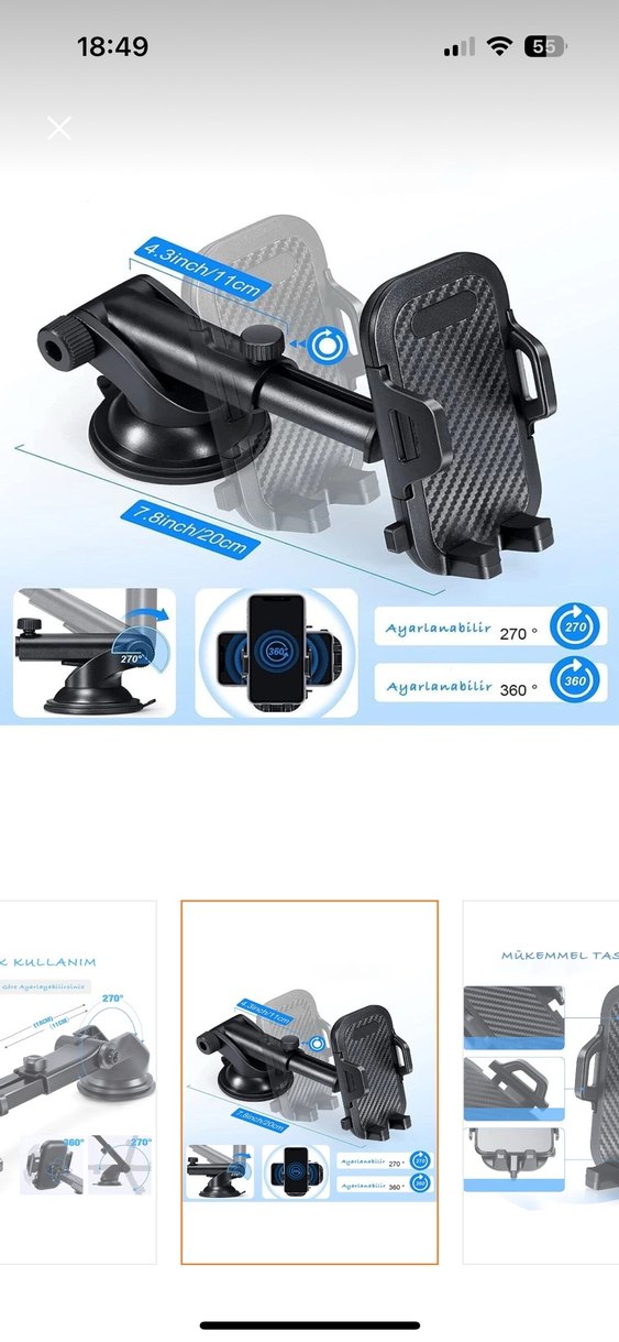 Ayarlanabilir Siyah Telefon Tutucu - Görsel 5