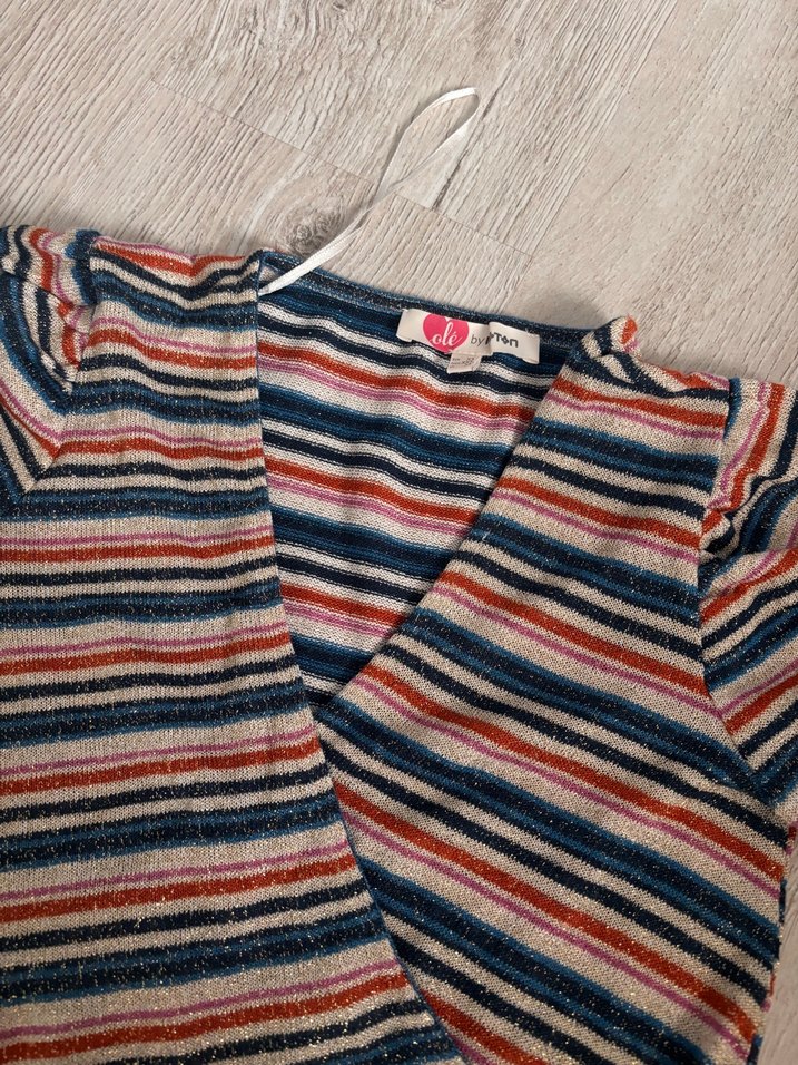 Renkli V Yaka Triko Bluz - Görsel 2