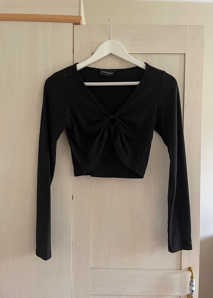 eyyo siyah dekolteli crop bluz - Görsel 2