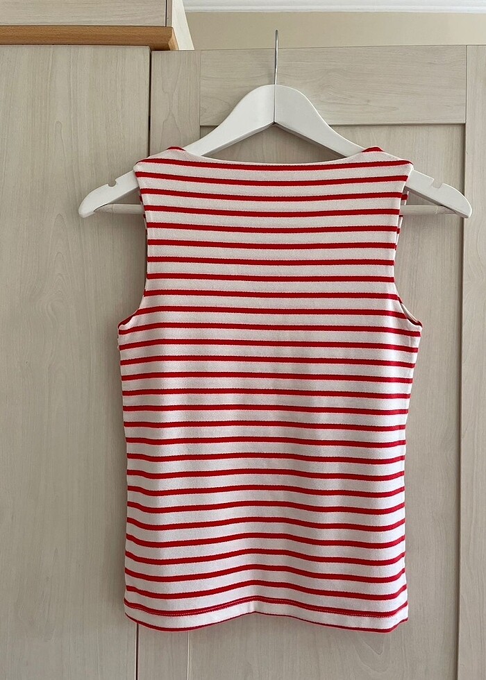mudo kırmızı beyaz çizgili askılı bluz - Görsel 2