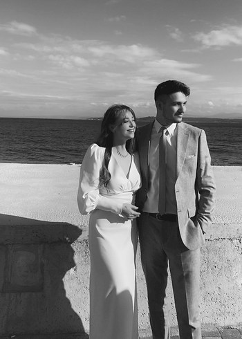 Diğer Keikei beyaz krep uzun kollu nikah nişan elbisesi
