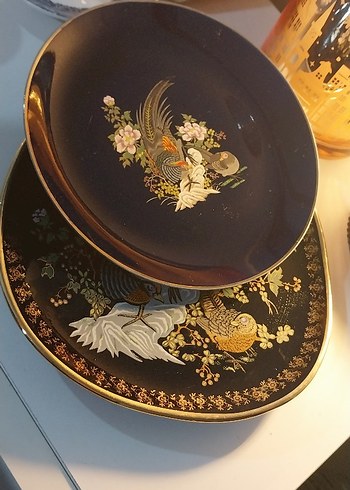 Altın İşlemeli Koyu Renk Dekoratif Tabak - Görsel 7