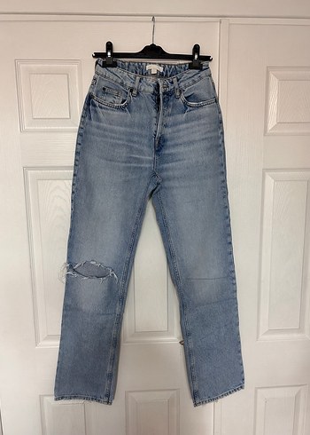 Diz Yırtıklı Mavi Kadın Denim Jean straight fit