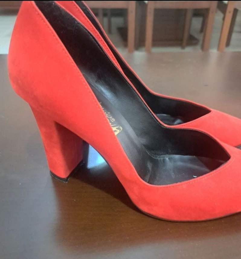 Kırmızı Süet Stiletto Topuklu Kadın Ayakkabı - Görsel 2