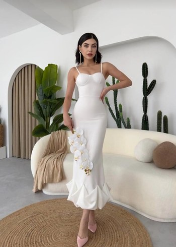 Beyaz Straplez Uzun Abiye Elbise - Görsel 2