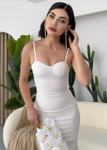 Beyaz Straplez Uzun Abiye Elbise - Görsel 3