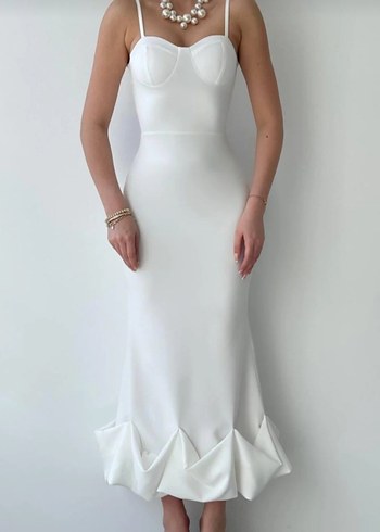 Beyaz Straplez Uzun Abiye Elbise - Görsel 5