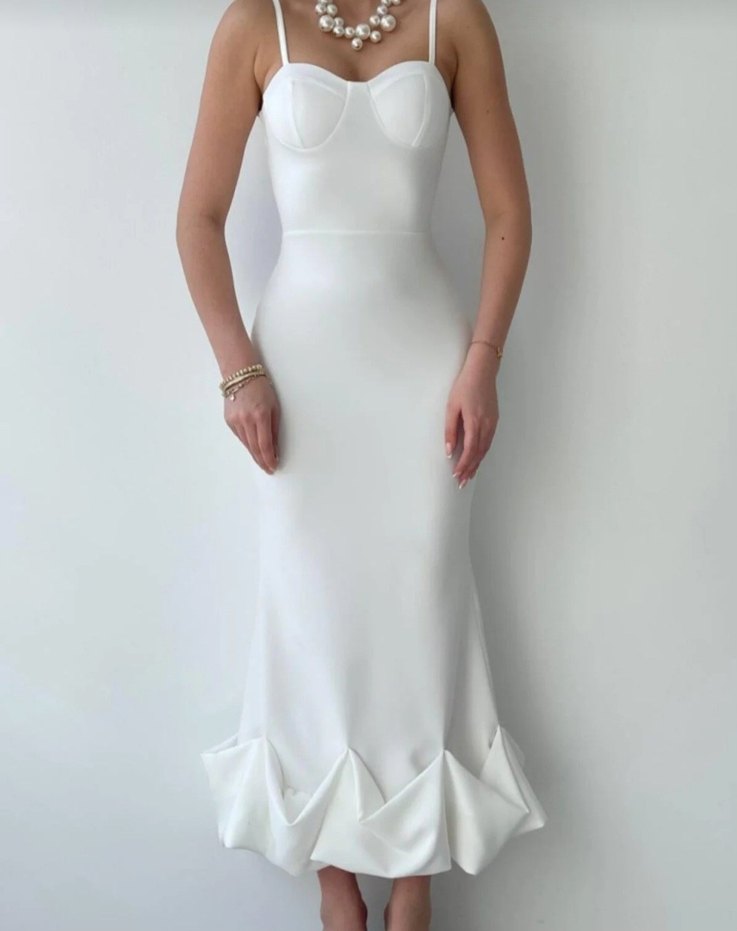 Beyaz Straplez Uzun Abiye Elbise - Görsel 5