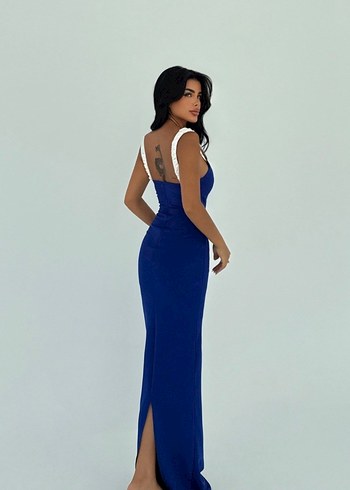 Lacivert uzun davet elbisesi - Görsel 3