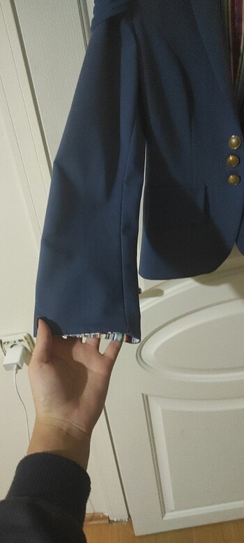 40 Beden mavi Renk Sorunsuz Blazer