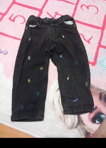 Erkek Çocuk Siyah Batik Desenli Bol Kesim Denim Pantolon