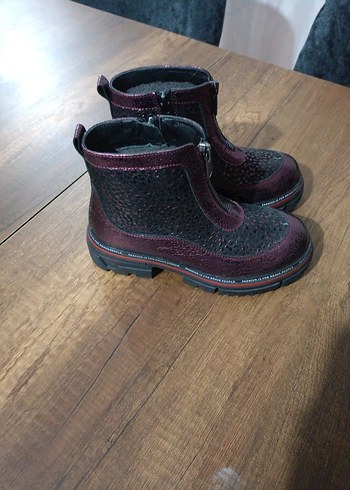 31 Beden Bordo orjinal gerçek deri ortopedik çocuk botu