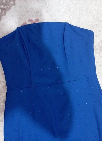 Trendyolmilla taşlı saks mavisi elbise - Görsel 2