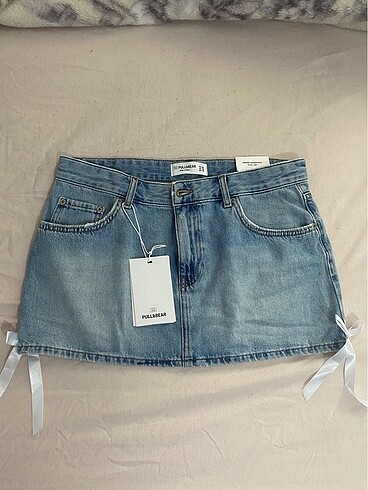 m Beden mavi Renk fiyonklu denim mini etek