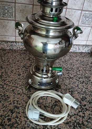 Yeşil Kulplu Gri Elektrikli Semaver