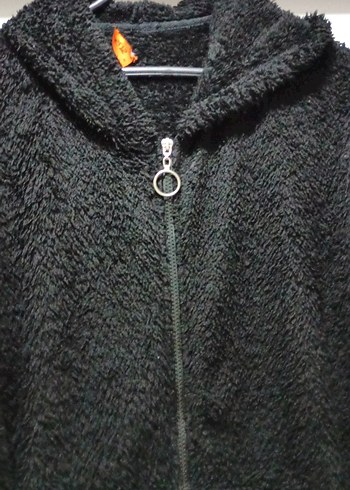 Siyah Kapüşonlu Kadın Peluş Ceket - Görsel 2