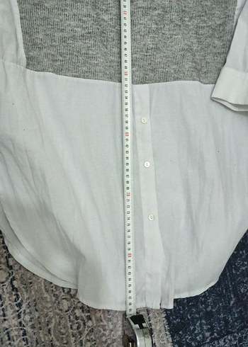 Gri Kadın üstü Kazak alt ve kollari gömlek - Görsel 4