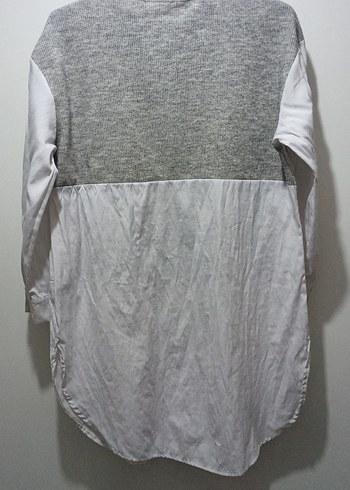 Gri Kadın üstü Kazak alt ve kollari gömlek - Görsel 3