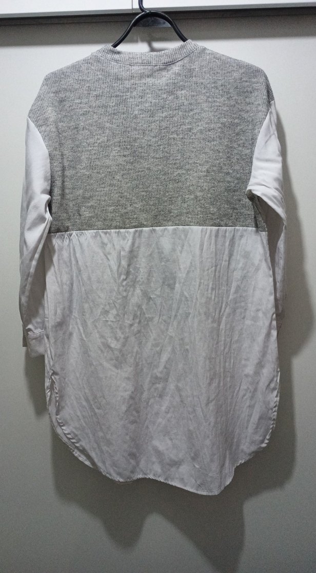 Gri Kadın üstü Kazak alt ve kollari gömlek - Görsel 3