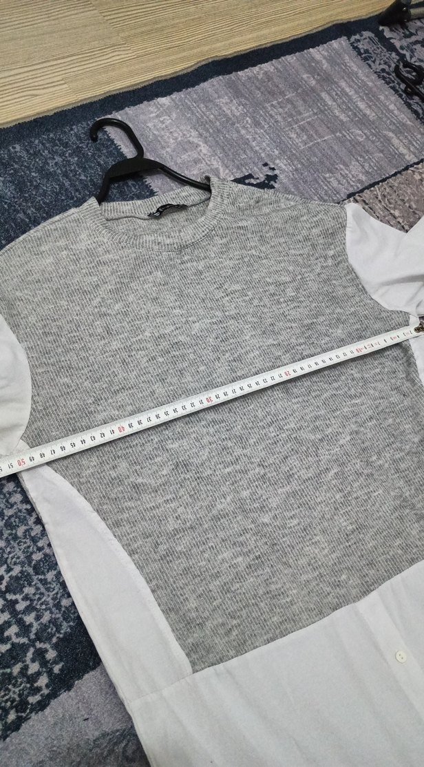 Gri Kadın üstü Kazak alt ve kollari gömlek - Görsel 5