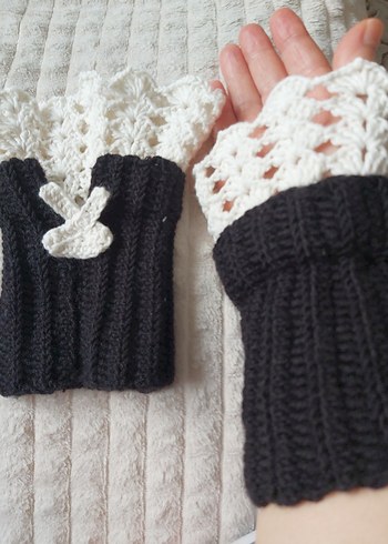 Dantel Detaylı Örgü Siyah Kadın Eldiven - Görsel 3